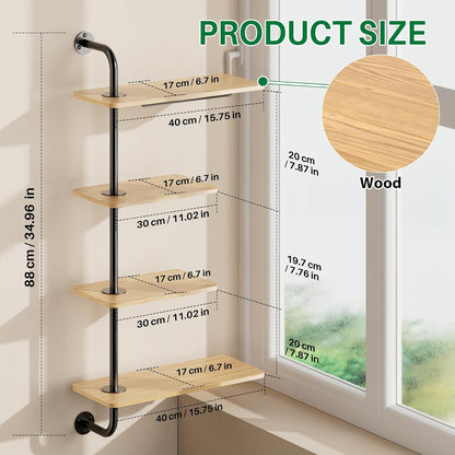4-Tier Window Plant Shelves, Rotating Wall Mounted Plant Shelf | Wall Mounted Indoor Hanging Plants Shelf & Window Sill Plant Shelf. Perfect Multi-Functional Holder for Flower Pots