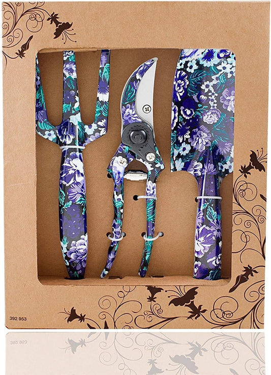 Gardening Gifts, 3 Piece Aluminum Garden Tool Set - Trowel, Cultivator, Pruning Shear, Gift Set for Women, Men, Gardening Needs (Purple&Blue)