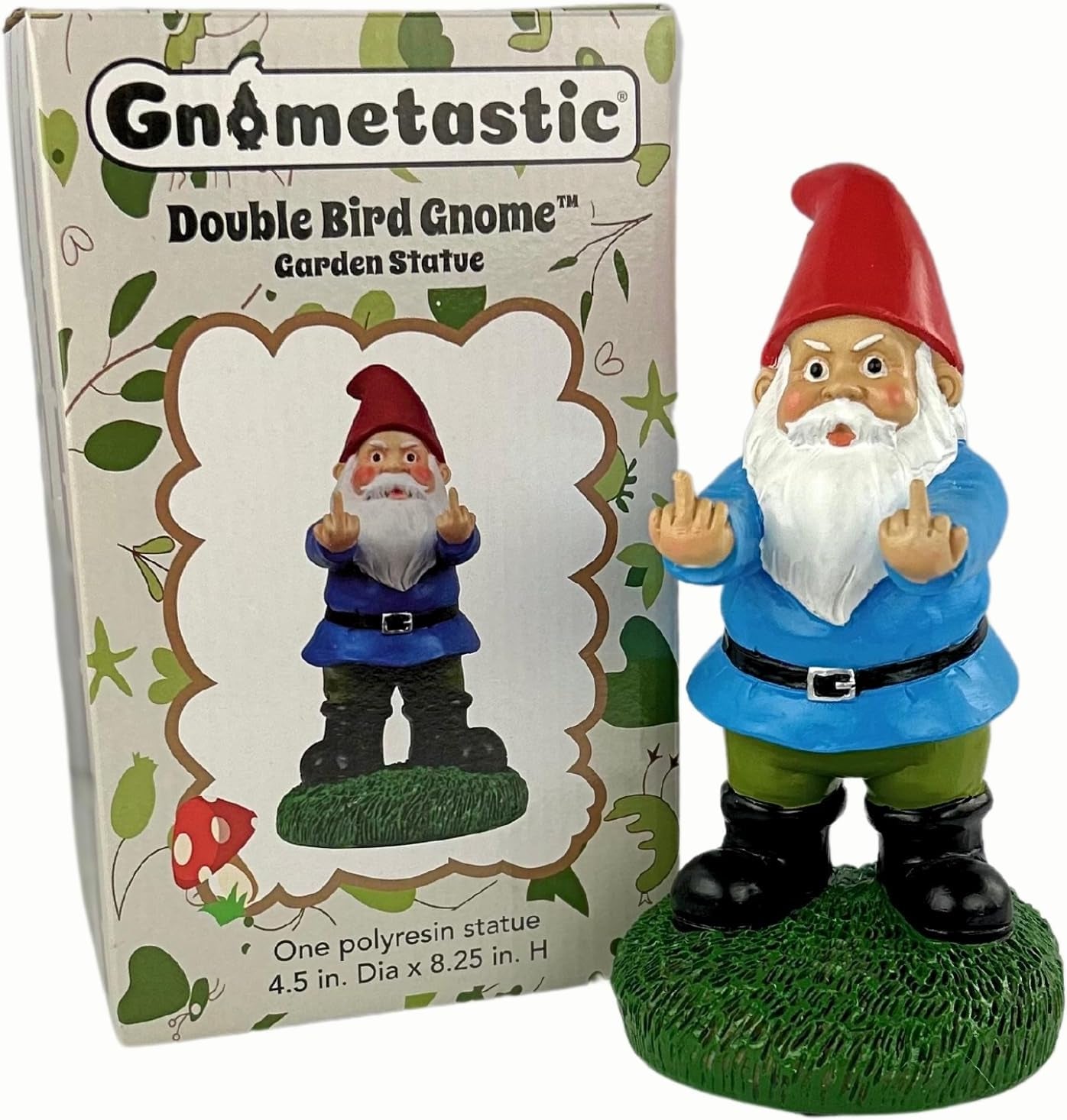 Middle Finger Gnome Statue 8.5In, the Original Double Bird Funny Garden Gnomes Statues Outdoor Decorations for Yard, Patio and Lawn Ornaments
