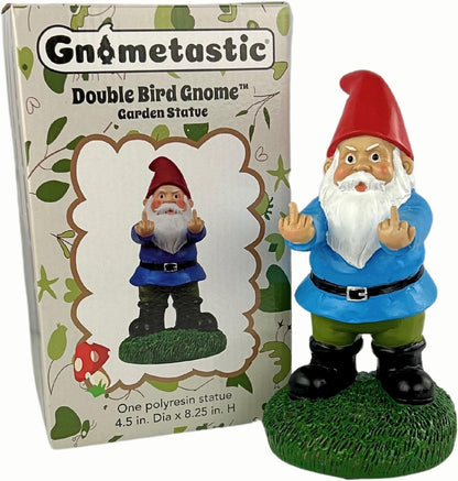Middle Finger Gnome Statue 8.5In, the Original Double Bird Funny Garden Gnomes Statues Outdoor Decorations for Yard, Patio and Lawn Ornaments