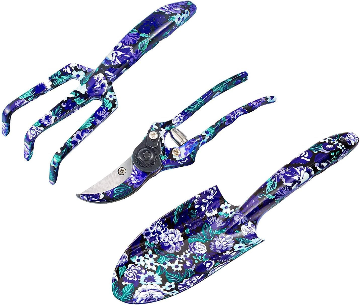 Gardening Gifts, 3 Piece Aluminum Garden Tool Set - Trowel, Cultivator, Pruning Shear, Gift Set for Women, Men, Gardening Needs (Purple&Blue)