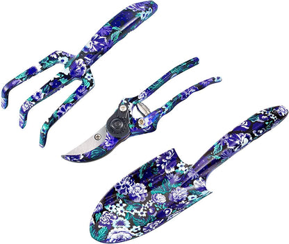 Gardening Gifts, 3 Piece Aluminum Garden Tool Set - Trowel, Cultivator, Pruning Shear, Gift Set for Women, Men, Gardening Needs (Purple&Blue)