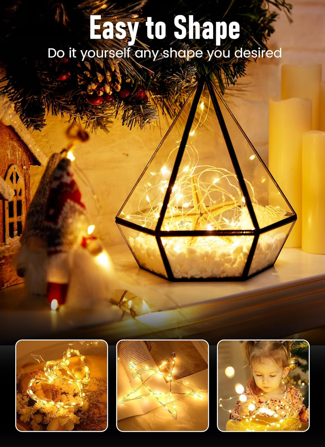 Fairy Lights Battery Operated, 4 Pack 33FT 100 Leds Mini Powered String Lights, Waterproof Copper Wire Twinkle Mason Jar for Indoor Home Wedding Christmas Decoration, Warm White