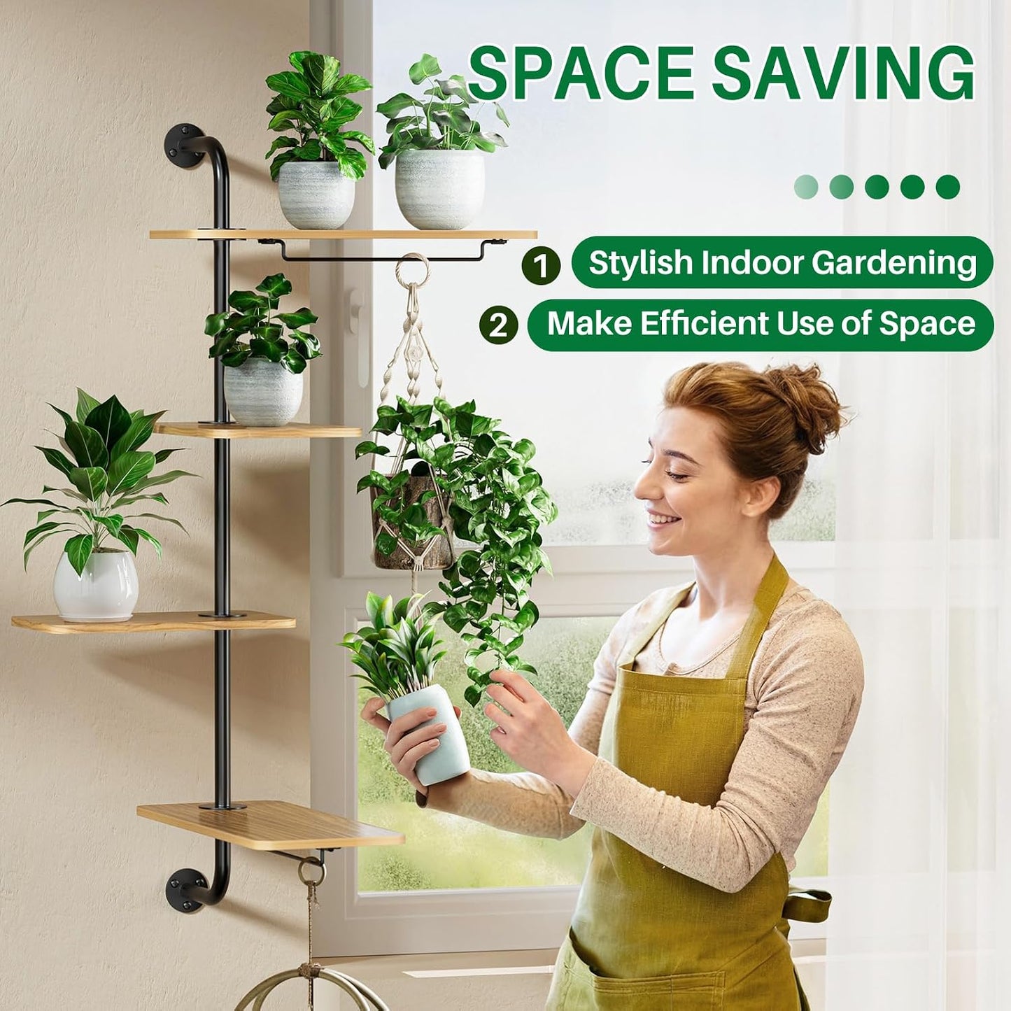 4-Tier Window Plant Shelves, Rotating Wall Mounted Plant Shelf | Wall Mounted Indoor Hanging Plants Shelf & Window Sill Plant Shelf. Perfect Multi-Functional Holder for Flower Pots