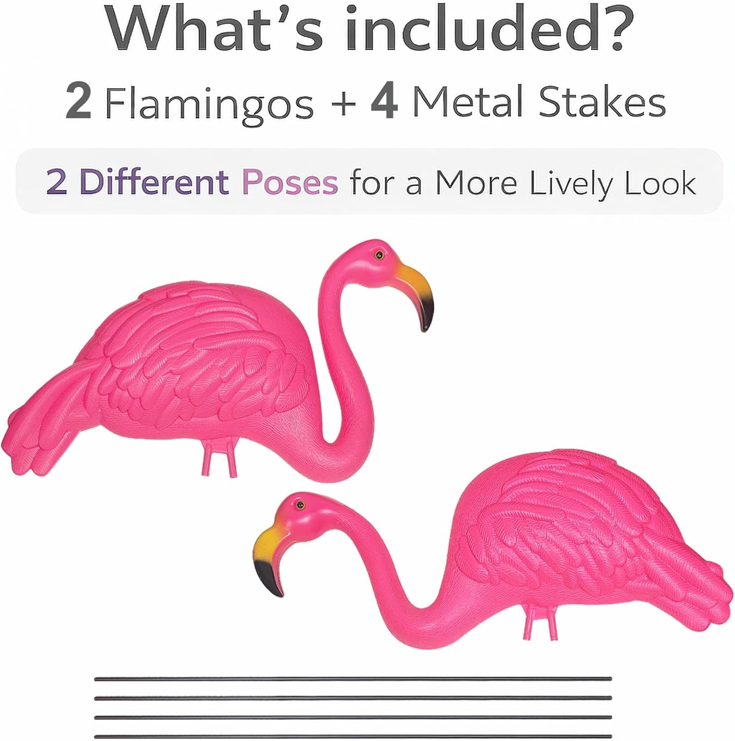 Pink Flamingos Yard Decorations - 2 Pack Extra Large 24" Tall Plastic Flamingo Statue W/Metal Stakes - Lawn Ornaments & Garden Decor for Outdoor Parties