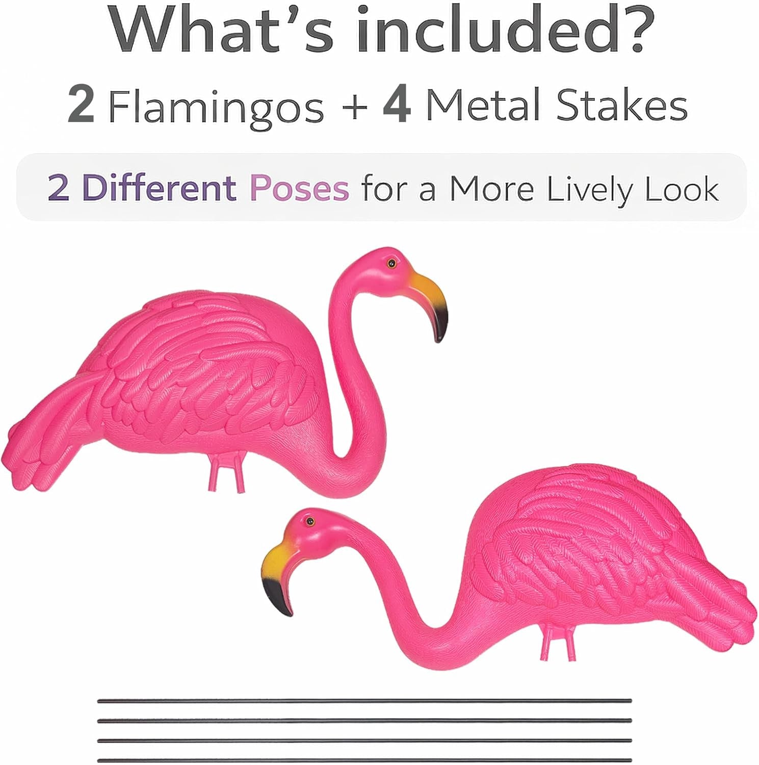 Pink Flamingos Yard Decorations - 2 Pack Extra Large 24" Tall Plastic Flamingo Statue W/Metal Stakes - Lawn Ornaments & Garden Decor for Outdoor Parties