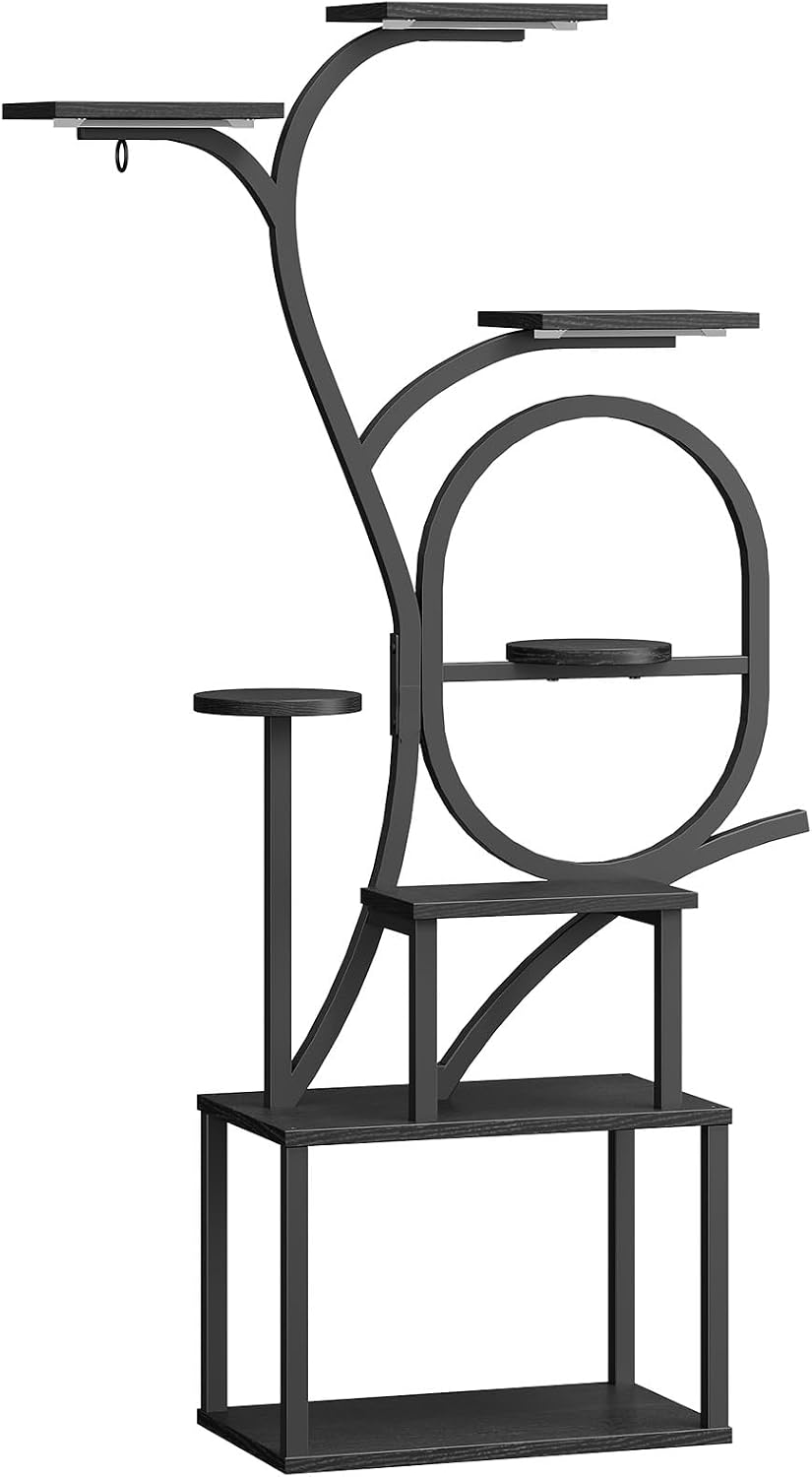 Plant Stand Indoor with Grow Lights - 60" Tall Plant Shelf, Indoor Plant Lighting Stands, 8 Tiered Flower Holder, S-Shaped Decorative Rack for Living Room, Balcony, Patio, Black PSBK170E01
