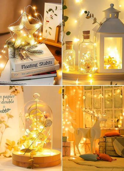 Fairy Lights Battery Operated, 4 Pack 33FT 100 Leds Mini Powered String Lights, Waterproof Copper Wire Twinkle Mason Jar for Indoor Home Wedding Christmas Decoration, Warm White
