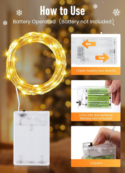 Fairy Lights Battery Operated, 4 Pack 33FT 100 Leds Mini Powered String Lights, Waterproof Copper Wire Twinkle Mason Jar for Indoor Home Wedding Christmas Decoration, Warm White