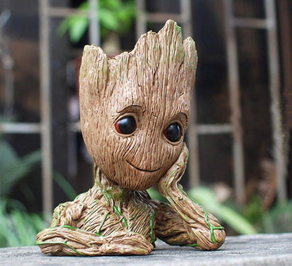 Baby Groot Pens Holder or Groot Planter Pot Perfect for Tiny Succulents 6" | Cute Desk Decor or Flower Planter Pot with Drainage Hole,Decorate Baby Groot'S Hair Style by Your Own Imagination