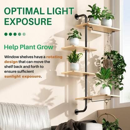 4-Tier Window Plant Shelves, Rotating Wall Mounted Plant Shelf | Wall Mounted Indoor Hanging Plants Shelf & Window Sill Plant Shelf. Perfect Multi-Functional Holder for Flower Pots
