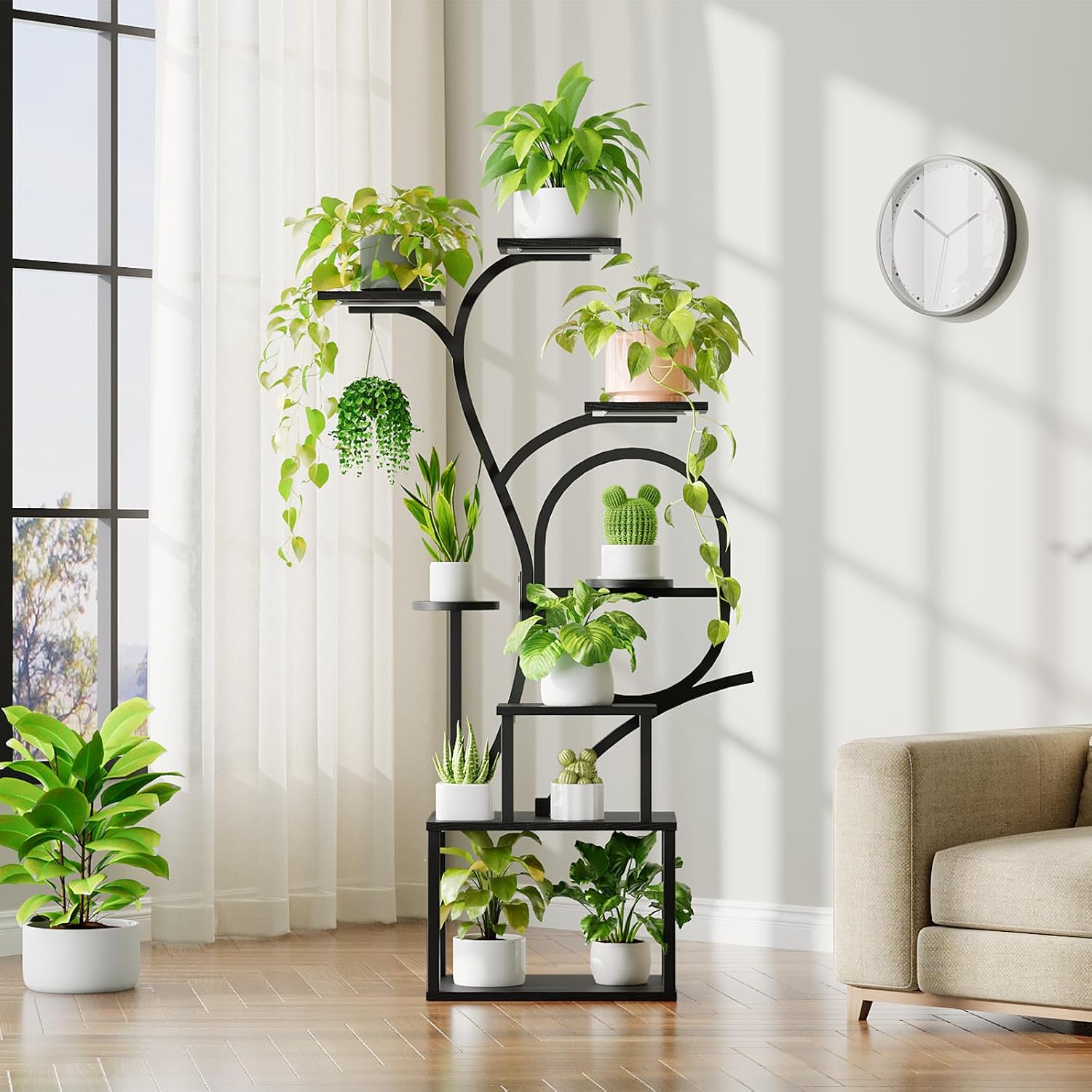Plant Stand Indoor with Grow Lights - 60" Tall Plant Shelf, Indoor Plant Lighting Stands, 8 Tiered Flower Holder, S-Shaped Decorative Rack for Living Room, Balcony, Patio, Black PSBK170E01