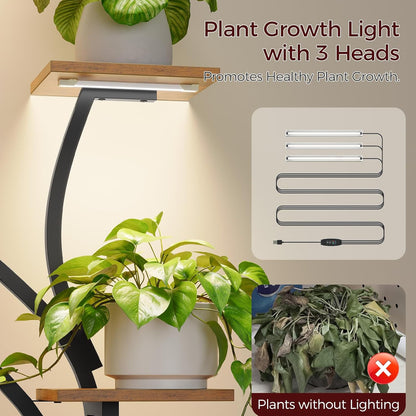 Plant Stand Indoor with Grow Lights - 60" Tall Plant Shelf, Indoor Plant Lighting Stands, 8 Tiered Flower Holder, S-Shaped Decorative Rack for Living Room, Balcony, Patio, Black PSBK170E01