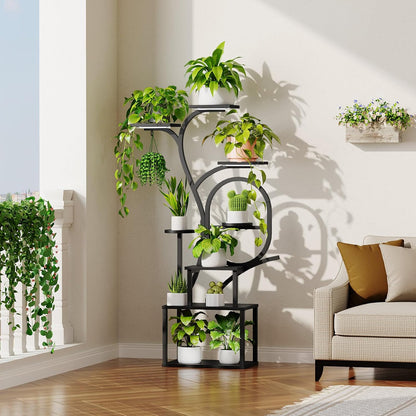 Plant Stand Indoor with Grow Lights - 60" Tall Plant Shelf, Indoor Plant Lighting Stands, 8 Tiered Flower Holder, S-Shaped Decorative Rack for Living Room, Balcony, Patio, Black PSBK170E01