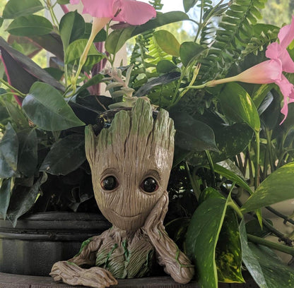 Baby Groot Pens Holder or Groot Planter Pot Perfect for Tiny Succulents 6" | Cute Desk Decor or Flower Planter Pot with Drainage Hole,Decorate Baby Groot'S Hair Style by Your Own Imagination