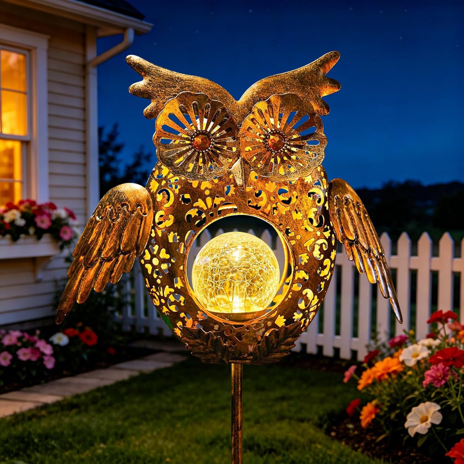 Solar Lights Outdoor Owl Garden Gifts Mom Metal Stakes Lights for Lawn Ornaments, Yard Art, Pathway Decorations,Birthday Mothers' Day Gift for Grandma Wife (Bronze)