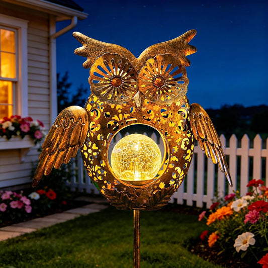 Solar Lights Outdoor Owl Garden Gifts Mom Metal Stakes Lights for Lawn Ornaments, Yard Art, Pathway Decorations,Birthday Mothers' Day Gift for Grandma Wife (Bronze)