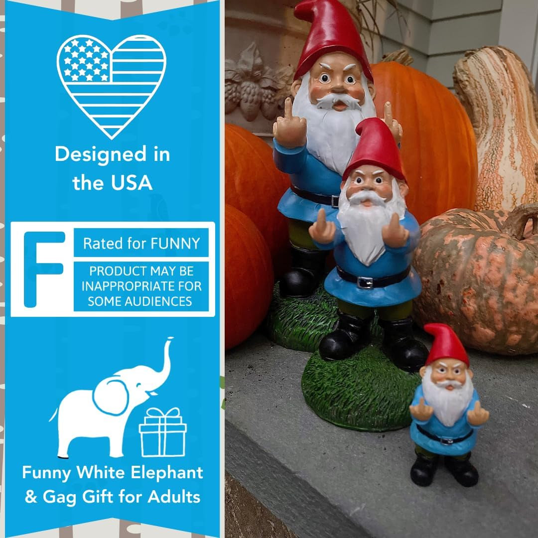 Middle Finger Gnome Statue 8.5In, the Original Double Bird Funny Garden Gnomes Statues Outdoor Decorations for Yard, Patio and Lawn Ornaments