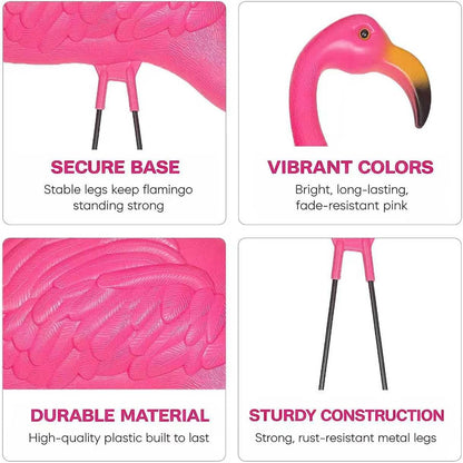 Pink Flamingos Yard Decorations - 2 Pack Extra Large 24" Tall Plastic Flamingo Statue W/Metal Stakes - Lawn Ornaments & Garden Decor for Outdoor Parties