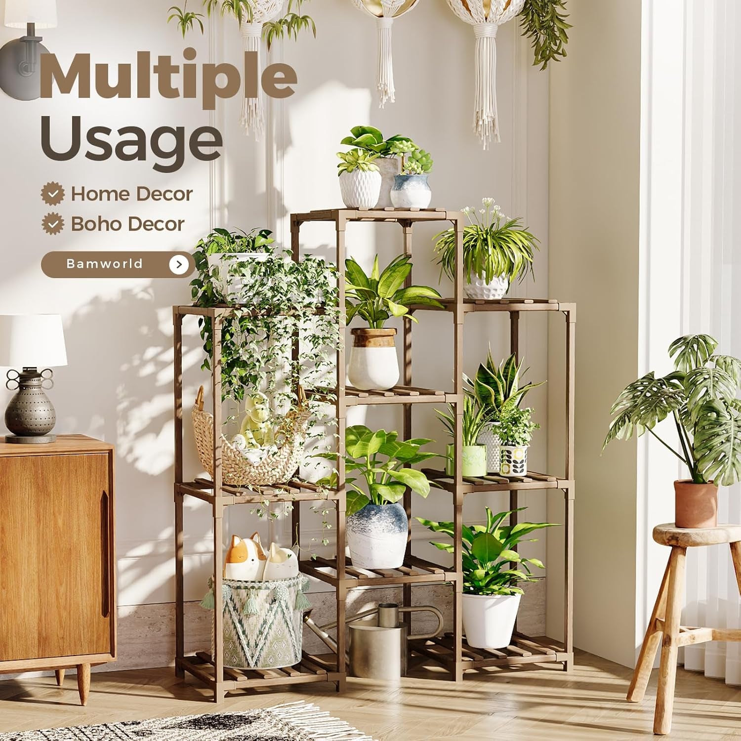 Plant Stand Indoor Plants Shelf Outdoor Wood Plant Rack | for 4 Tiers Large Flower Stand for Multiple Plants Ladder Plant Holder for Living Room Boho Home and Gardening