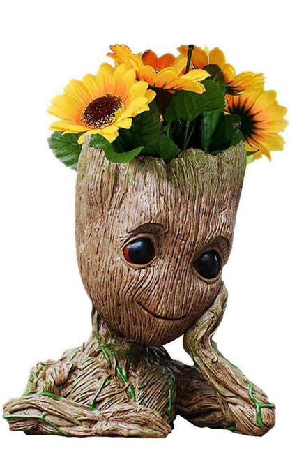 Baby Groot Pens Holder or Groot Planter Pot Perfect for Tiny Succulents 6" | Cute Desk Decor or Flower Planter Pot with Drainage Hole,Decorate Baby Groot'S Hair Style by Your Own Imagination