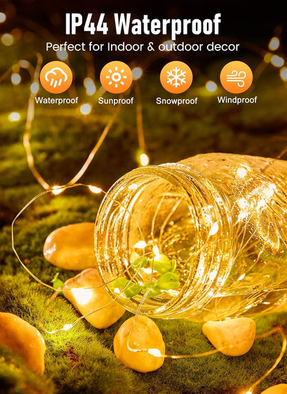 Fairy Lights Battery Operated, 4 Pack 33FT 100 Leds Mini Powered String Lights, Waterproof Copper Wire Twinkle Mason Jar for Indoor Home Wedding Christmas Decoration, Warm White