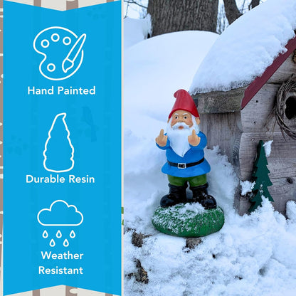 Middle Finger Gnome Statue 8.5In, the Original Double Bird Funny Garden Gnomes Statues Outdoor Decorations for Yard, Patio and Lawn Ornaments