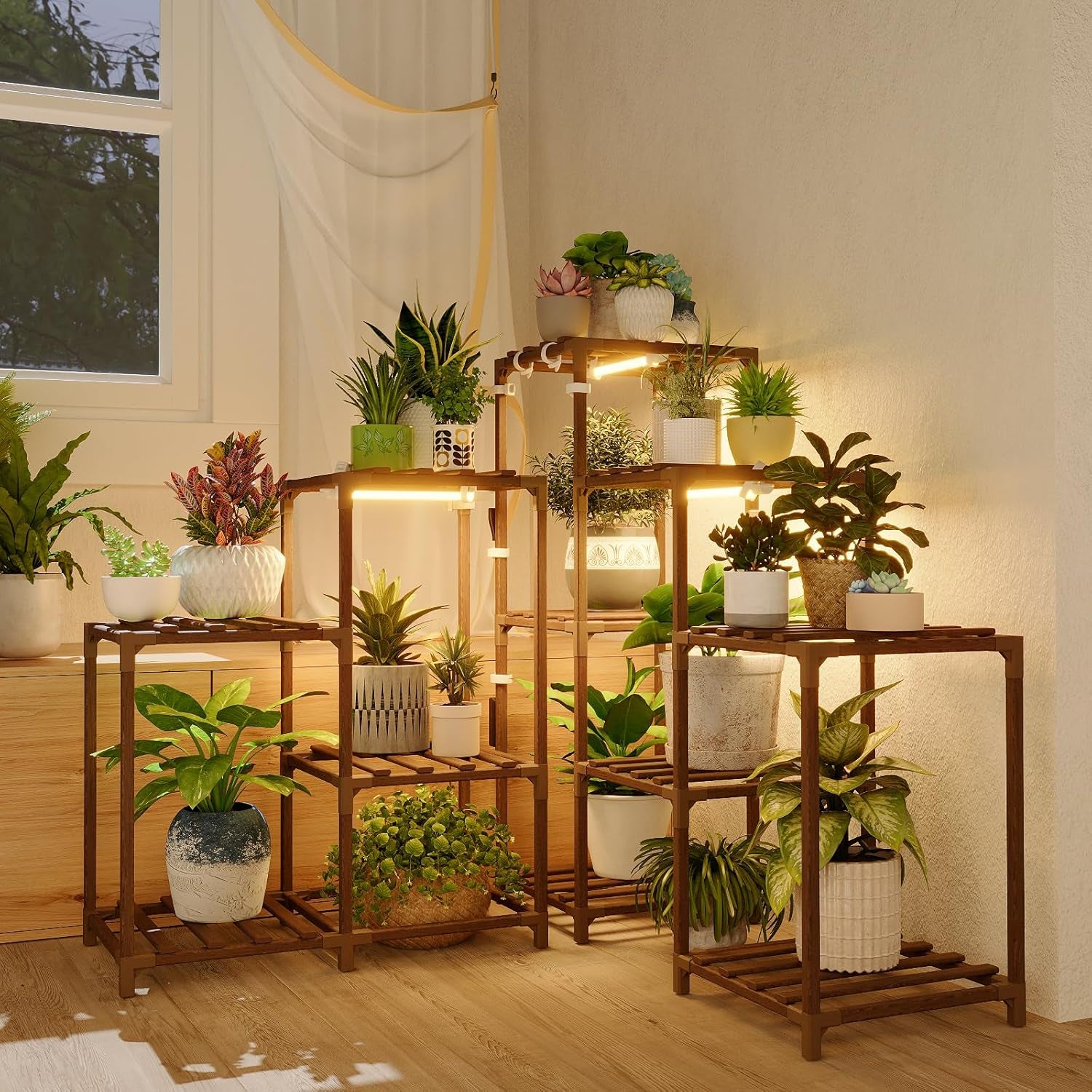 Plant Stand with Grow Lights for Indoor Plants 11 Potted | Corner Plant Shelf with Plant Lights for Indoor Growing